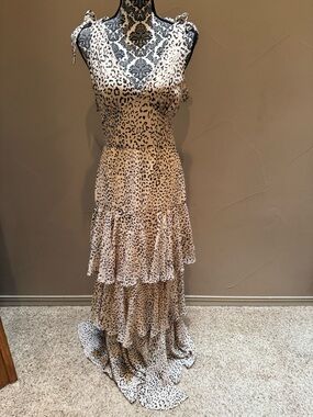 NWT WAYF Tiered Sleeveless Leopard Print Maxi Dress - Beige & Black